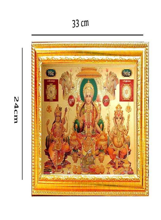Suninow Wood Laxmi Ganesh Saraswati with Kuber Ji for Pooja | Hindu Bhagwan Devi Devta | God Photo Frames | Wall D?cor Frame (Lgskk), 24 Centimeters - Image 4